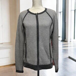 Title Nine Gray Striped Full Zip Activewear Cotton Cardigan Sweater Size Large
